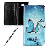 LG Nexus X5 Schutzhülle,LG Nexus X5 Lederhülle,JAWSEU Elegant Schmetterling Blume Retro/Vintage Design Farbmalerei Bunt Gemalt PU Leder Folio Flip Wallet Hülle Etui im Bookstyle Brieftasche Handyhülle Case Cover mit [Ständerfunktion] und [Kartenfächer] für LG Google Nexus X5 &1xSchwarz Glitzer Bling Eingabestift-