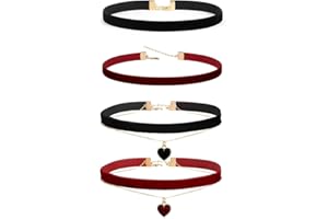 COYUN 4 Pieces Choker Necklace, Choker Necklace, Women's Classic Velvet Heart Necklace, Layered Adjustable Gothic Jewellery Choker, Women's 90s Decoration Gift for Birthday, Christmas, Women and Girls