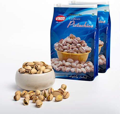 Vinod Dry Fruits Cholesterol-Free California Pistachios Roasted & Lightly Salted, 100% Natural & Premium (250 Grams x 2)
