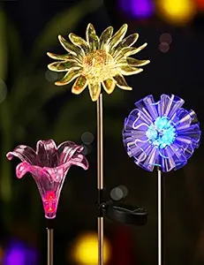 Quace Solar Garden Lights - 6 Pack Solar Powered Garden Stake Lights Multi-Color Changing LED Solar Stake Lights for Garden,Patio,Backyard (Dandelion,Lily,Sunflower)