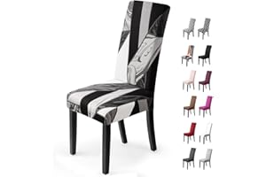 BalladHome Housses de Chaise de Salle à Manger 6 Pièces Housses de Chaise Extensible Universelle Facile à Nettoyer Couverture de Chaise pour Maison Hôtel Décor Restaurant(6 Pièces, Géométrie Noire)-H