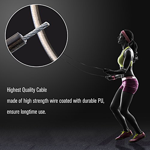 Springseil Speed Rope für Boxen, Crossfit, MMA, WOD und Fitnessübungen, 360 Grad Highspeed blondes Kugellager transportiert Anlage， mit 2 leichtes verstellbares Stahlseil, geeignet nicht nur für Erwachsene und sonder auch für Kinder - 4