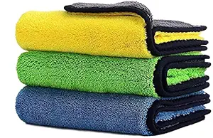 Jiyatech Microfiber Wet & Dry Car Cleaning Cloth for Detailing & Polishing 800 GSM (Pack of 3) (Multicolour)