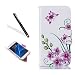 Produktbild Galaxy A5 2017 Hülle,Samsung A5 2017 Hülle Case,Leeook Schön Retro Elegant Stylish Weiß Rosa Lila Blumen Schmetterling Muster Malerei Entwurf Ledercase Tasche Hüllen Brieftasche PU Lederhülle Flip Klapp Hülle im Bookstyle Cover Schale Stand Ständer Etui Karten Slot Schutzhülle Tasche Wallet Case für Samsung Galaxy A5 2017 + 1 x Schwarz Eingabestift-Pink Purple Butterfly Flower