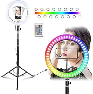 SHINETEL 10inch RGB LED Ring Light with 16 Color Modes Dimmable Lighting Kit with Stand, Camera Photo Studio LED Lighting Portrait YouTube Video Shooting