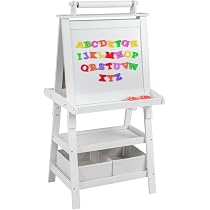 RELAX4LIFE Chevalet Enfant 3 En 1 - Tableau Magnétique Noir/Blanc Avec Accessoires, 59x50x117 Cm
