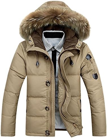 Men'S Thicker Short Down Jacket Fur Collar Hooded Zipper Windproof Keep Warm Parka Size M-Xxxl . Khaki . Xxl