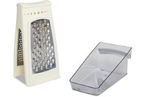 SECENART SECEN London - Metal Grater with Double Sided Steel Knife and Inner Chamber, Durable Material, Compatible with Health Standards and Safe,Cheese Shredder & Vegetable Chopper (White)