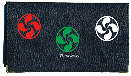 Bandera Vasca con Cruz de pequeño maroquinería, Chequier Avec Votre Prenom (Negro) - chequiernoir-Guitare