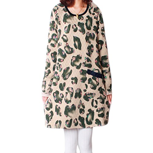 ZMMM201 Autumn And Winter The New Loose Women Retro Printing Cotton Thicken Sweatshirts Long-sleeved dress (S, GREEN)