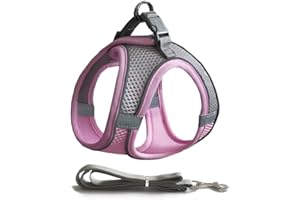 CREAHAUS Cat Harness with Leash Set, Kitten Harness Soft Cat Leash with Reflective Strips Small Dog Rabbit Leash for Walking Outdoor Activities (L, Pink)
