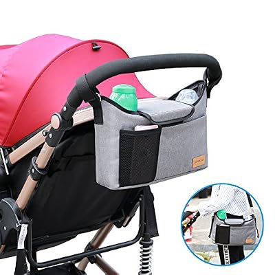 AEMIAO Sac Organisateur pour Poussettes et Landaus, 2 en 1 Sac de Rangement pour Poussette de Bébé et une Sangle Détachable & 2 Porte-Gobelets, Grands Espaces pour Bébé Accessoire