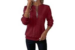Sukiglam Sudadera Sin Capucha para Mujer Jersey con Cremallera Delantera Camiseta de Punto Trenzadocon Elegante T Shirt Manga Larga Cuello en V/Redondo Casual Otoño Invierno Básica Tops para Salidas