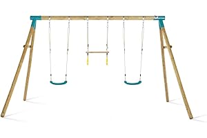 Plum Mangabey FSC Wooden Swing Play Set 2 Swing Seats Trapeze Bar