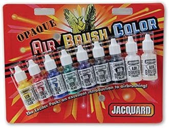 Jacquard Opaque Airbrush Paint Set with 8 Vibrant Colours, Multi-Surface Water-Based Acrylic Formula for Fabric Leather and Models, Ready to Use Exciter Pack of 14ml Bottles
