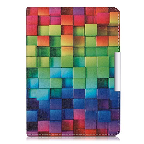 kwmobile Hülle für Tolino Vision 1 / 2 / 3 / 4 HD – Flipcover Case eReader Schutzhülle – Bookstyle Klapphülle Regenbogen Würfel Design Mehrfarbig Grün Blau - 6