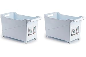 ACAN Tradineur - Pack de 2 Carritos de plástico con Ruedas y asa - N.º 2 - Cesta Organizadora para Productos de Limpieza, Baño, Cocina - Color Blanco