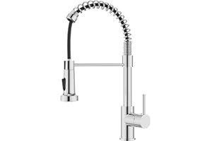 FORIOUS Kitchen Tap, Spring Kitchen Sink Mixer Taps with Pull Down Sprayer, Commercial Faucet Single Handle Lever, High Arc Swivel 360 with 2 Spray Mode, Polished Chrome