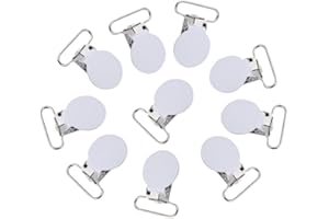 GARSENT Metal Dummy Clips, Round Dummy Chain Clips Braces Clips Dummy Nipple Holder for Baby Toddlers 10 Pieces (White)