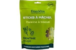 FRANKLIN – Friandises Dentaires pour Chien – Stick à mâcher avec 30% de Menthe – Haleine Fraîche & Anti-Tartre – Mastication Longue – Tout Âge – 250g