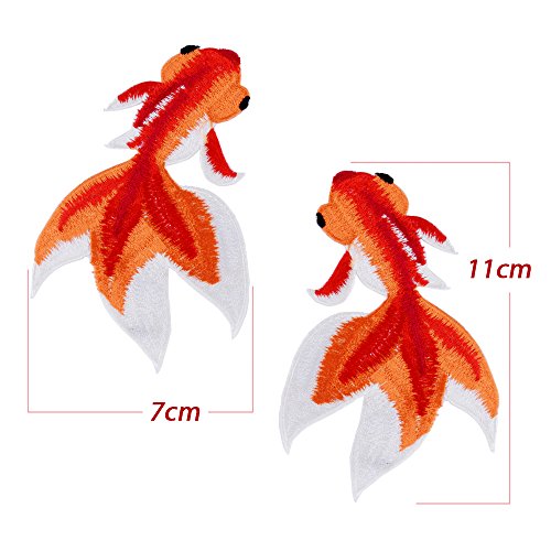2 Stk Stickerei Aufnäher set Goldfisch Aufbügler Bügelbilder Flicken zum aufbügeln Patches aufnähen Applikation - 4