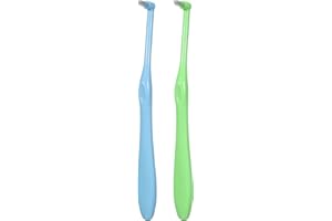 Cretty-Meet 2pcs Interspace Toothbrush Soft Trim Single Tufted Wisdom Toothbrush for Detail Cleaning and Orthodontic Braces (Green and Blue)