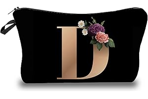 LARFRAECY A-Z - Bolsa de Maquillaje Personalizada con Inicial,Bolsa de Maquillaje Personalizada,Bolsa de Maquillaje A-Z,Neceser de Maquillaje para Mujer,Neceser con Monograma Dorado en Negro (D)