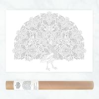 Großes Boho Pfau und Vögel Poster zum Ausmalen für Erwachsene als DIY Wanddeko oder Hobby Kunstwerk
