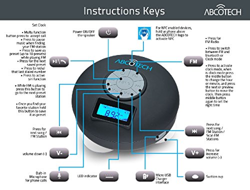 Bluetooth Lautsprecher mit LCD Bildschirm, NFC, FM Radio und Subwoofer Effekt – Dusch Lautsprecher mit Crystal Clear Sound und 3 festen Saugnäpfen – Freisprecheinrichtung - 3