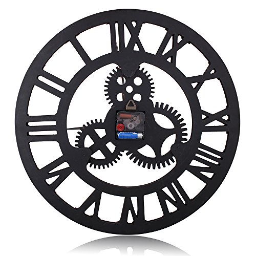 HooYL stylische Wanduhr im Vintage Look mit dekorativem Zahnrad und römischen Ziffern aus Holz (Farbe Kupfer) - 7