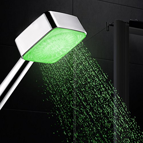 Finether LED Brause Duschkopf Verstellbare Handbrause Duschebrause temperatur Brausekopf Regenbrause mit Licht Farbwechsel 3 Farben Automatic für Dusche Badezimmer