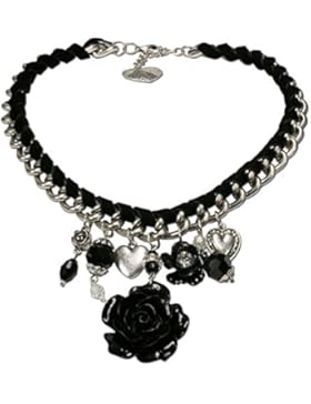 Alpenflüstern Blüten-Trachtenkette Isabella - Damen-Trachtenschmuck mit geflochtenem Samtband und Metall-Blume...