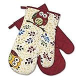 Originelle Serie " Vergnügte Eulen " - zur Auswahl : Topflappen oder Backhandschuhe , wunderschönes farbenfrohes Eulen - Motiv - hochwertig , 100% Baumwolle , eine schöne kleine Geschenk - Idee - NEU - Hochwertig , 100% Baumwolle , eine schöne kleine Geschenk - Idee - NEU (Stoff, 15 x 27 Backhandschuhe (1 Paar)) Geschenk