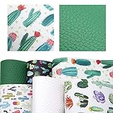 David Accessories - Juego de 6 láminas de tela de piel sintética (20 cm x 34 cm, incluye 2 tipos de tela de piel para manualidades Cactus