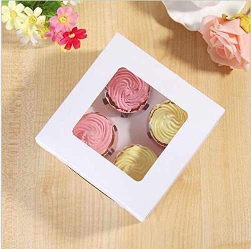 Cupcake Boxes, goodchanceuk 100 Karton mit Fenster & Einsätze für 4 Cupcakes Muffin Löcher Papier Fall Weiß - 3
