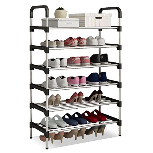 UDEAR Range Chaussures 6 Étages Organisateur de Rangement de Chaussures Noir 56 * 30 * 110 CM