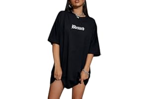 Tomwell Damen Langes T-Shirt mit Buchstaben Grafik Kurzarm Sport Sommer Rundhals Oversize Oberteile Sweatshirt Lose Bluse Tunika Lang für Teenager Mädchen Top