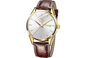 OLEVS Men Watch Leather Strap Classic Dress Large Face Analog Quartz Date Luminous Waterproof Gents Wrist Watch