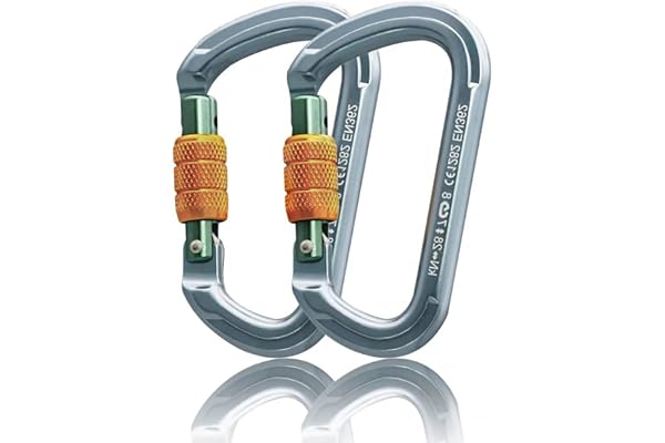 SOB Mousquetons Escalade Clips de Mousqueton à Verrouillage Automatique Aluminium Mousquetons Robustes pour Escalade, Descente en Rappel,Certification CE 2 Pièces