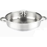 VIER Stainless Steel Casserole Dish 18/10 &ndash; 30 cm Diameter x 6.5 cm Capacity 4.6 Litres with Glass Lid | Hollow and Firm Hand