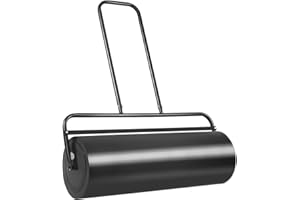 GiantexUK 48L/63L Garden Lawn Roller, Water/Sand Filled Lawn leveller with Scraper Drum & Removable Drain Plug, Heavy Duty Metal Lawn Push Rolling Tool for Grass Seed (63L, 112cm U-Handle, Black)