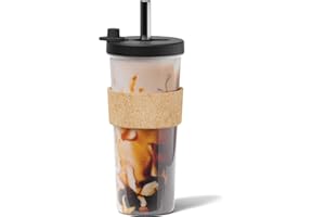 Okchi – 24 oz a prueba de fugas, reutilizable Boba Cup and Smoothie Tumbler por Dodoko con tapa resellable,Paja ancha de acero inoxidable para té y boba,Apto para lavavajillas,Sin BPA – Noche Negro