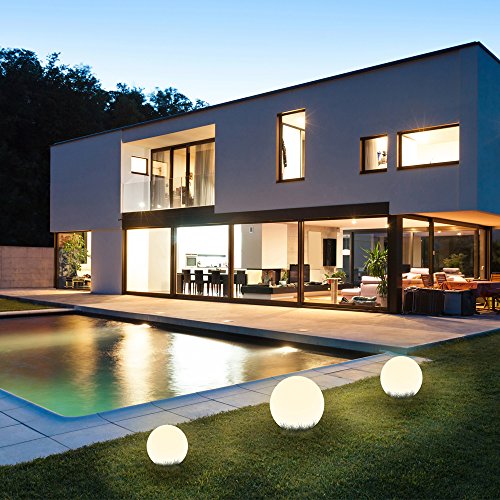 Kugelleuchte 3er Set Farbwechsel Lampe Lichtkugel Kugellampe Gartenleuchte Gartenlampe Set 20/30/40cm wahlweise mit RGB LED (Weiß) - 2
