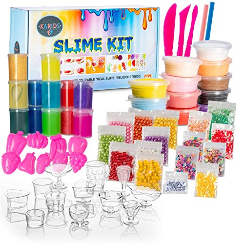 Karids SET Slime Fai da Te DIY 70 Pezzi | Melma Atossica per Bambini per Opere d'Arte Creative | Include Glitter, Coriandoli, Tazze e Stampi Assortiti, Contenitori Misti di Argilla e Slime Colori Vari