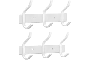 YUNISS Appendiabiti da Parete, Attaccapanni da Muro con 3 Ganci, Ganci Appendiabiti in Acciaio Inox per Camera da Letto, Bagno, Cucina (3 Ganci, 2Pcs, Bianco)