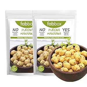 Fab box Roasted Makhana and Foxnut Snack, 35 Grams (Pack of 2) | Pudina (Mint) Flavour | Protein and Fiber Rich Superfood | Gluten Free Protein Snack, Healthy Evening Snacks for Kids and Adults