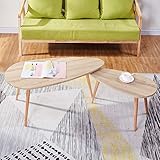 GOLDFAN Table Basse Bois Moderne Lot de 2 Table Basse Gigognes Triangulaire pour Salon, Bureau, Table d'appoint Design Scandinave, Couleur Chêne