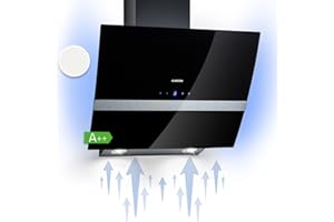 Klarstein Clara Hotte Aspirante 60cm, Hottes de Cuisine Inclinées, Filtre de Hotte en Aluminium, Débit d'Air Puissant 509 m³/h, Eclairage à LED, Efficacité Classe A, Hotte Efficace avec Evacuation