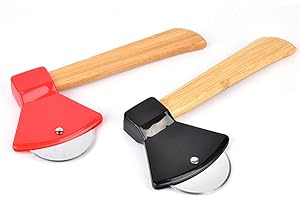XIZHI Axe Pizza Cutter with Bamboo Handle and Sharp Rotating Blade for Pizza, Bread, Cakes, Etc