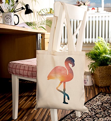 Mr. & Mrs. Panda Tragetasche Flamingo – 100% handmade in Norddeutschland – Flamingo, Pink, Federn, Flusskrebse Tragetasche, Tasche, Beutel, Jutetasche, Bag, Jutebeutel, Einkaufstasche, Motiv, Spruch, bedruckt, Druck Flamingo, Pink, Federn, Flusskrebse - 6